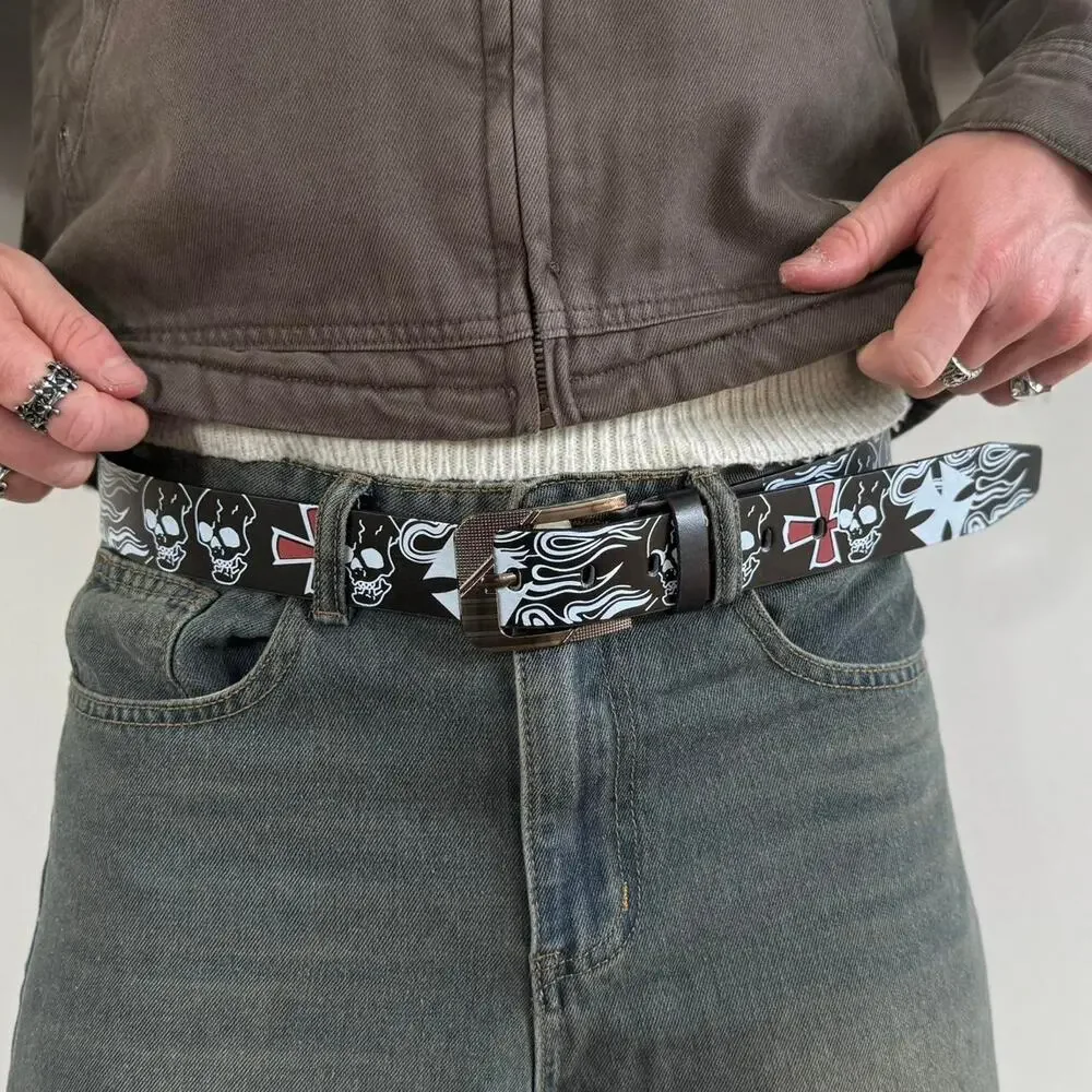 y2k style black skeleton skull goth emo black belt